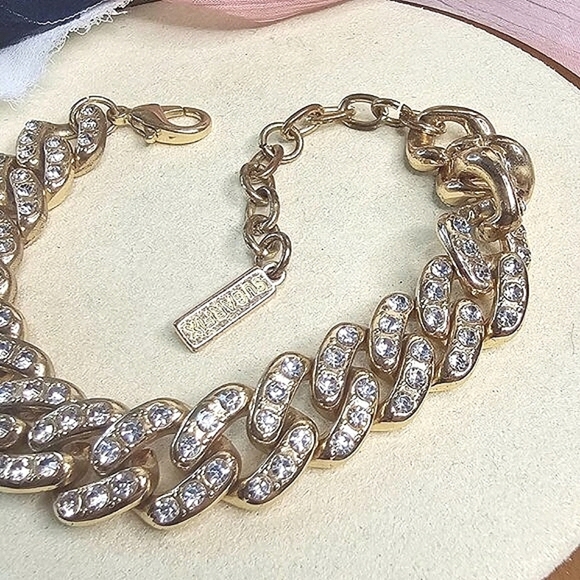 Sugarfix Sparkly Crystal Golden Chunky Chain Bracelet For Women Adjustable Lobst - Picture 5 of 8